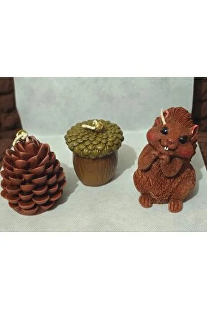 Sevimli sincap, Kozalak ve ananas meyvesinden oluşan 3 lü kokulu mum seti