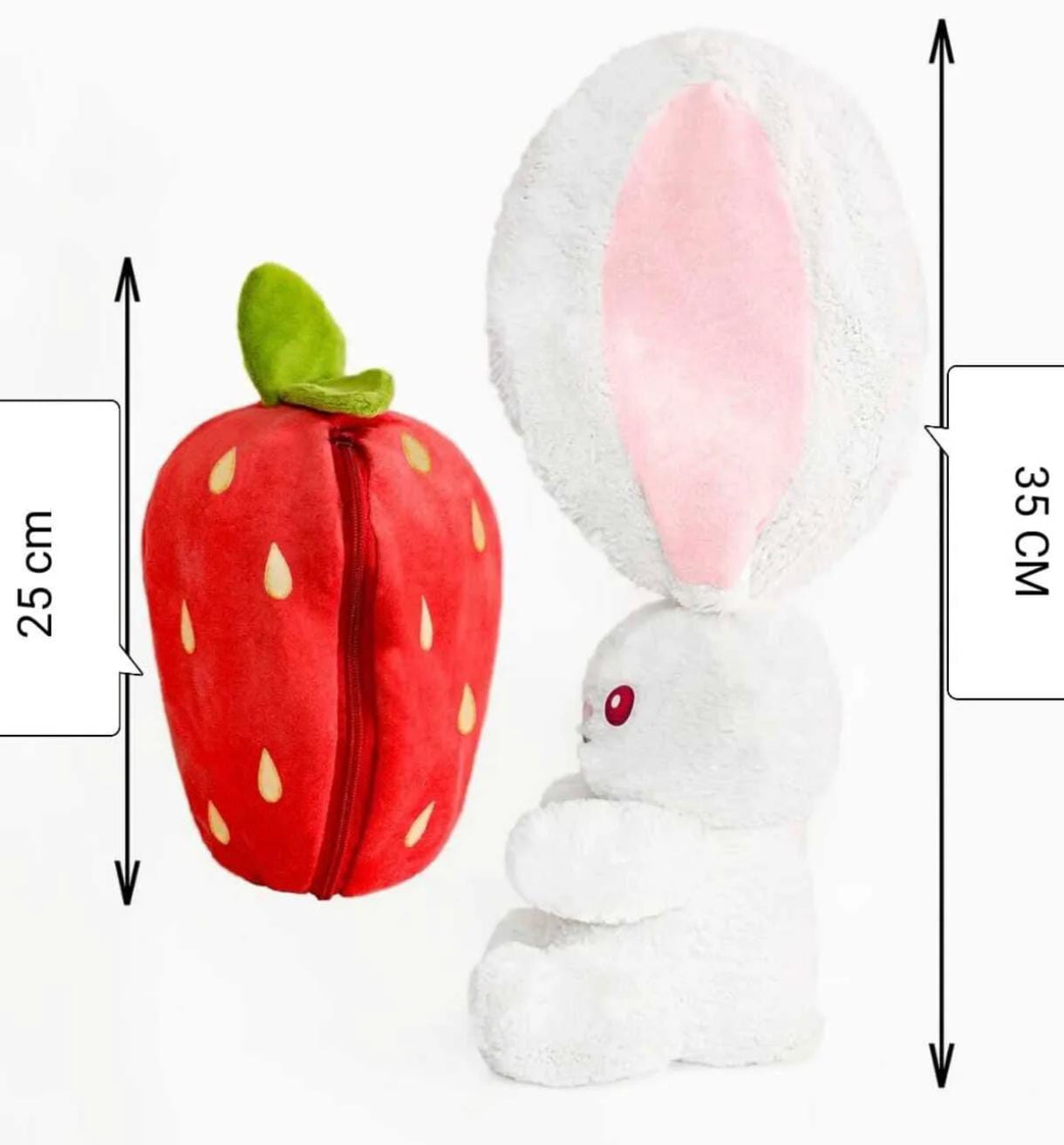 Sevgiliye Özel Hediyelik Çilek Tavşan Peluş Oyuncak 35 Cm Özel Tasarım-fermuarlı Yapısıyla