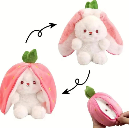 Sevgiliye Özel Hediyelik Çilek Tavşan Peluş Oyuncak 35 Cm Özel Tasarım-fermuarlı Yapısıyla