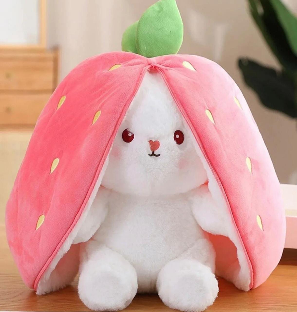 Sevgiliye Özel Hediyelik Çilek Tavşan Peluş Oyuncak 35 Cm Özel Tasarım-fermuarlı Yapısıyla