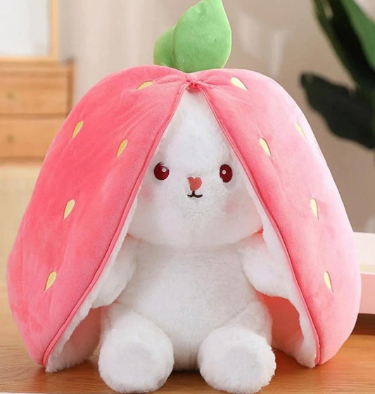 Sevgiliye Özel Hediyelik Çilek Tavşan Peluş Oyuncak 35 Cm Özel Tasarım-fermuarlı Yapısıyla