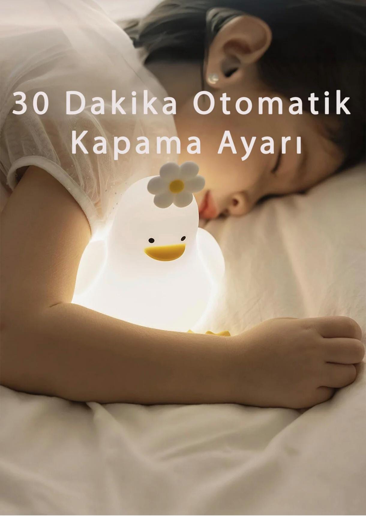 Ördek Figürlü Silikon RGB Dokunmatik Gece Lambası USB Şarjlı Loş Işık Bebek Odası