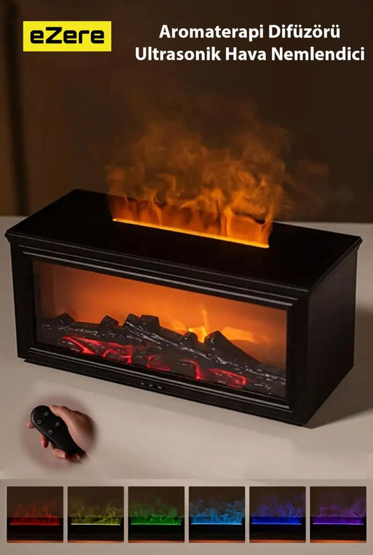 Şömine Esintili Aromaterapi Difüzörü Ultrasonik Hava Nemlendici SİYAH