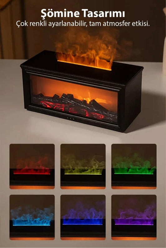 Şömine Esintili Aromaterapi Difüzörü Ultrasonik Hava Nemlendici SİYAH