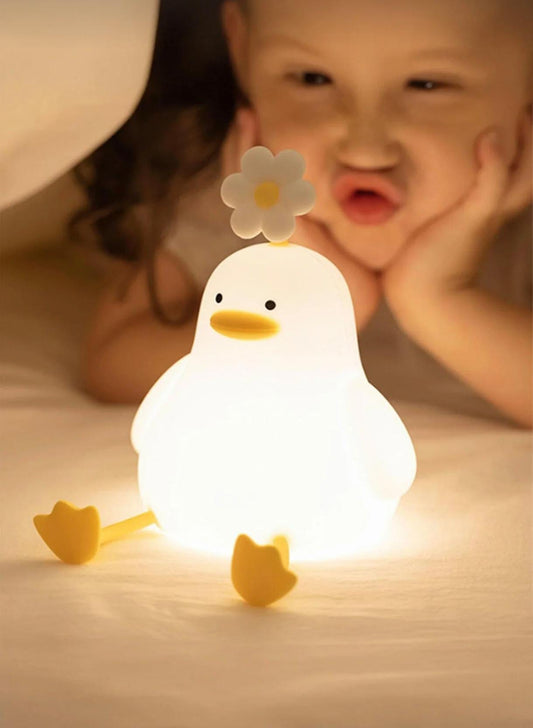 Ördek Figürlü Silikon RGB Dokunmatik Gece Lambası USB Şarjlı Loş Işık Bebek Odası